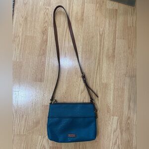 Fossil Teal Crossbody Bag Key Charm Leather Strap Small Shoulder Purse